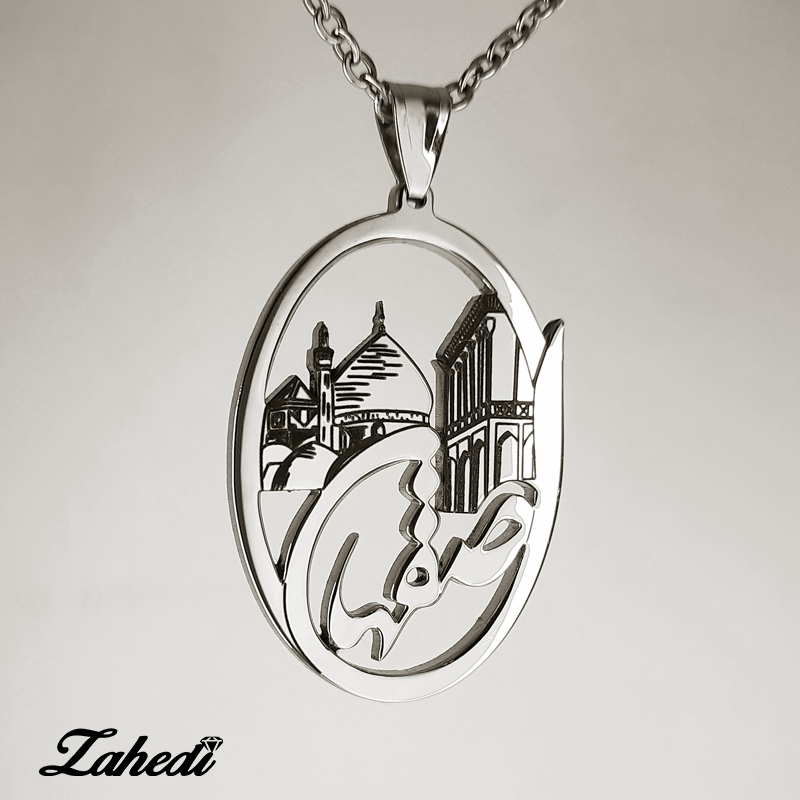 گردنبند اصفهان رنگ نقره ای با زنجیر استیل برای علاقه مندان به شهر و سنت اصفهان